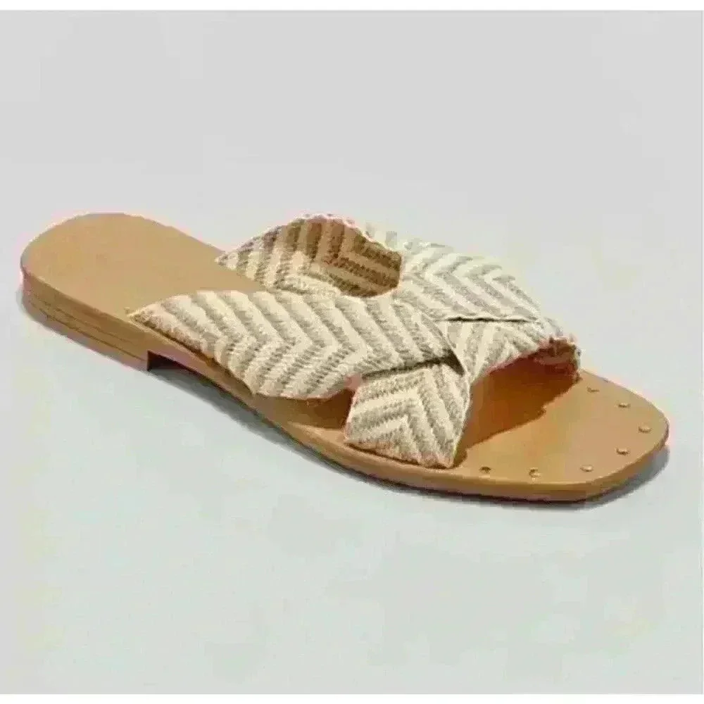 Women's Louise Chevron Print Knotted Slide Sandals - Universal Thread Tan 7.5